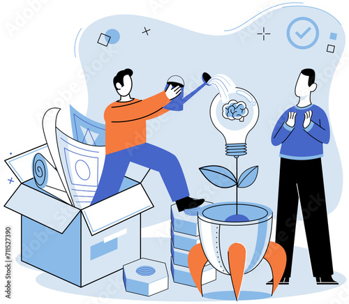 Successful project launch. Vector illustration. A project launch, decisive step towards new horizon A successful business, symphony of strategies harmoniously played out Project launch startup, brave