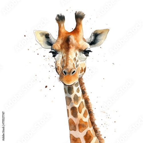 Cute 3D little giraffe with big eyes kids cartoon illustration digital artwork isolated on white. Funny baby giraffe, hand drawn watercolor for package, postcard, brochure, book