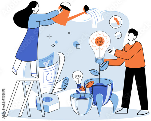 Successful project launch. Vector illustration. Project launch startup, brave dive into seof possibilities A development project idea, foundation stone of potential breakthrough Project launch