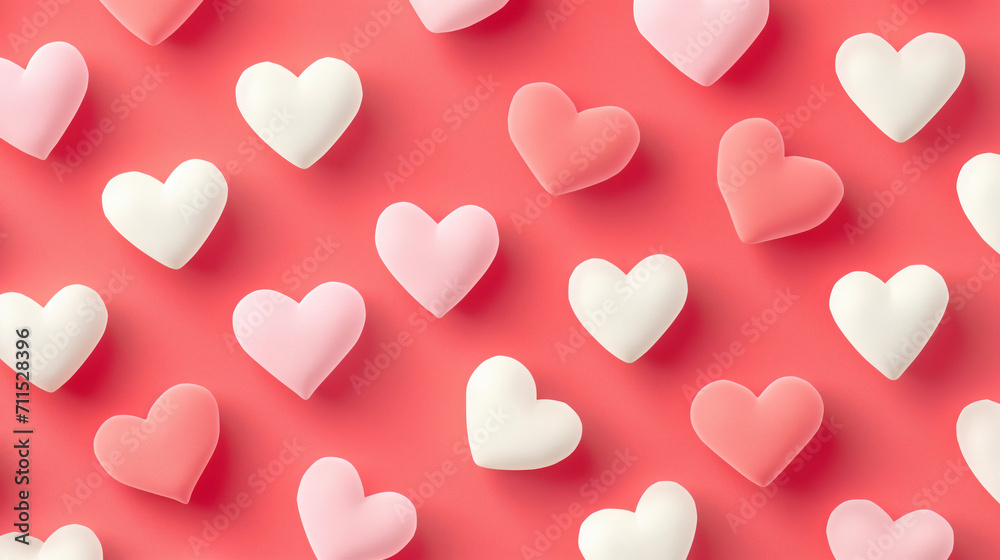 White and pink 3d hearts on peach color background. Valentine's Day wallpaper