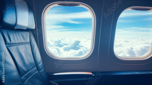 Blue-Lit Interior of Modern Airplane