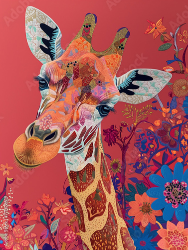 Colorful Quilted Giraffe 
