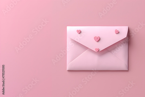 Pink envelope for congratulations with hearts. Gift envelope for Valentine's Day.