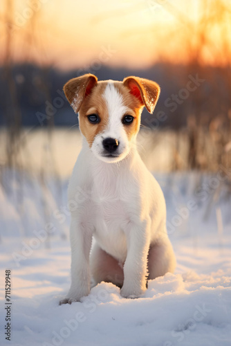 cute Russell Crowe puppy in the snow