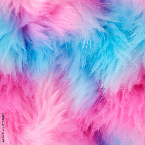 Pink and blue mixed colors fur texture, seamless background of fluffy fabric surface.