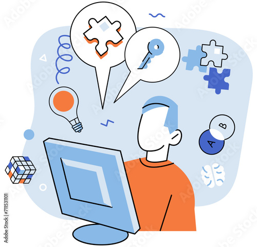 Logical thinking. Vector illustration. Answers provide us with sense achievement and propel us towards success Skill is sharpened blade logical thinking It is result practice