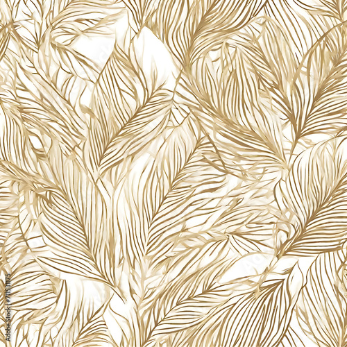 seamless abstract golden floral background with leaves, generative Ai