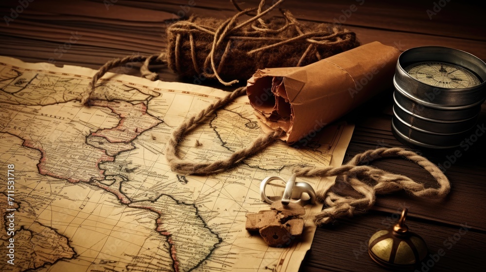 Obraz na płótnie Vintage Compass and camera on map for travel planning w salonie