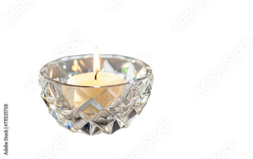 Crystal Candle Holder with Candle On Transparent Background.
