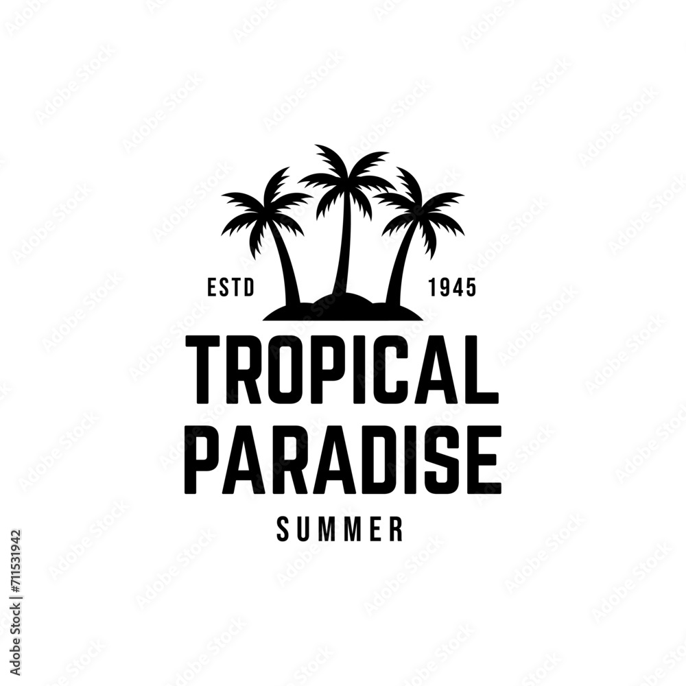 summer beach logo vector illustration. Sunset summer beach logo Vector