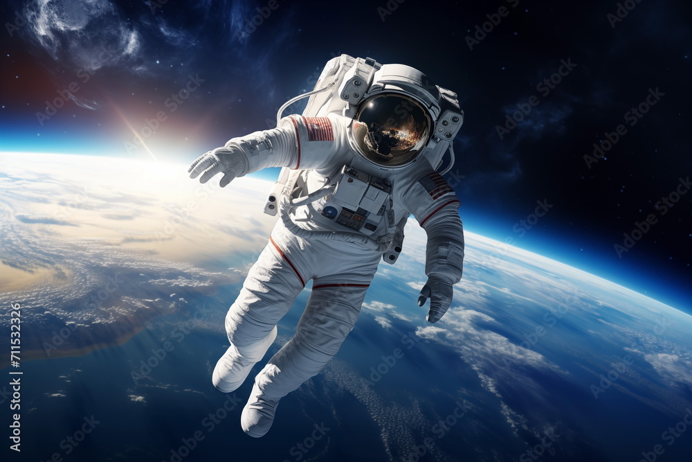 custom made wallpaper toronto digitalAn astronaut floating in space, with a view of Earth in the background. Astronaut in outer space over the planet Earth. Generated AI.