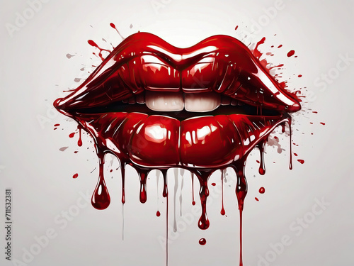 Dark red puckered lips, dripping kiss