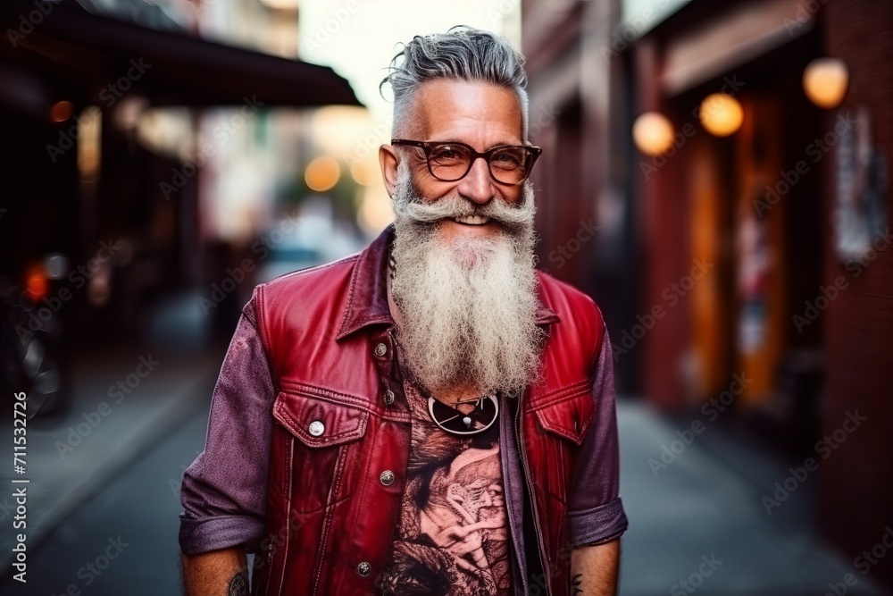 Portrait of a senior hipster man with long beard and mustache Portrait of a senior hipster man with long beard and mustache