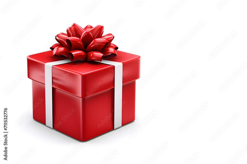 Red gift box with ribbon and bow on a white background. Red gift box with ribbon and bow on a white background.