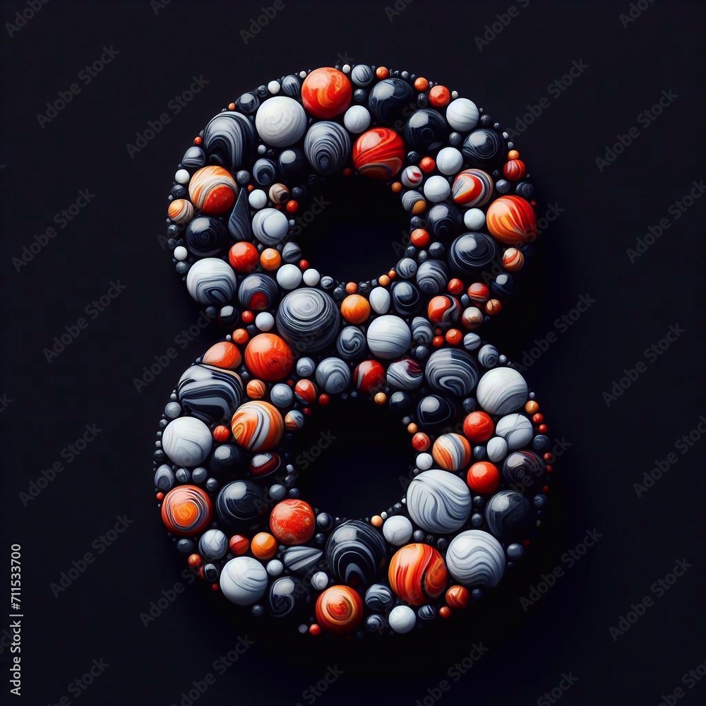 8 digit shape made of marble pebbles. AI generated illustration