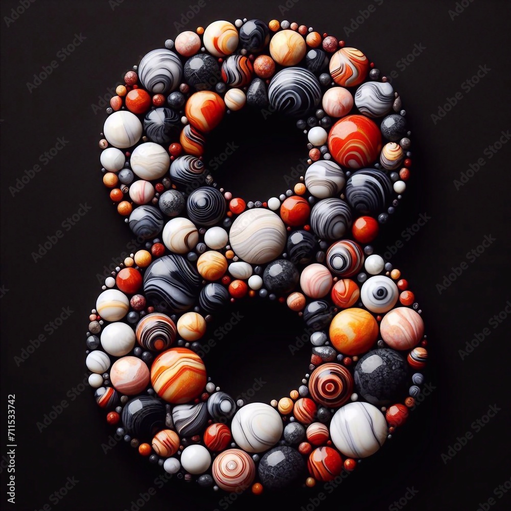 8 digit shape made of marble pebbles. AI generated illustration