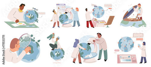 Scientific research. Vector illustration. Examining data collected during experiments helps draw meaningful conclusions Analyzing research findings allows for deeper understanding scientific phenomena photo