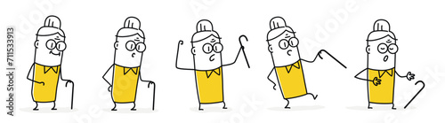 Stick figures set, old woman