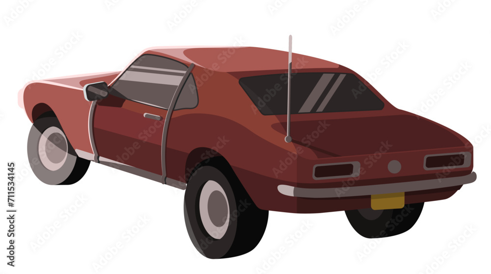 Red Vintage Car Isolated. 70s Car Model.