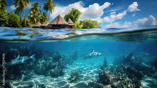 Tropical Beauty and Danger  Witness the Graceful Movement of Blacktip Reef Sharks in the Warm Pacific Waters Around Bora Bora  Providing a Breathtaking Glimpse of the Island s Underwater Majesty  