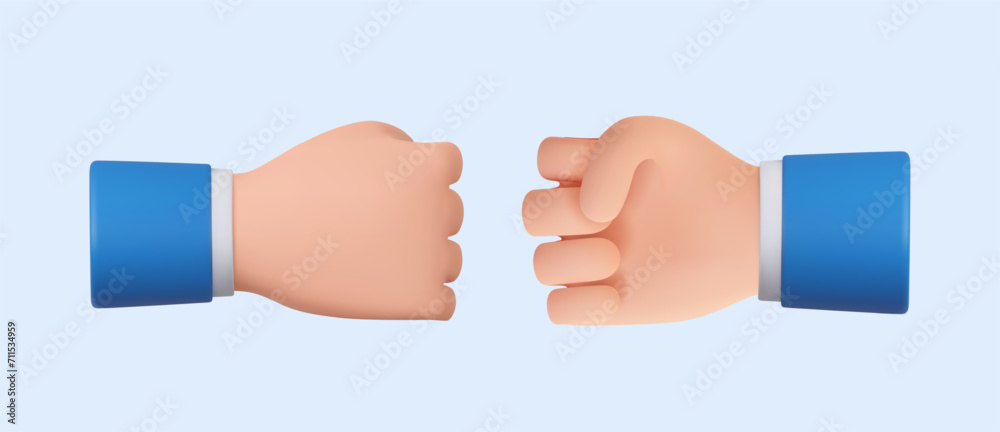 3d cartoon hand and partner giving fist bump hand, 3d cartoon hand and partner giving fist bump hand,