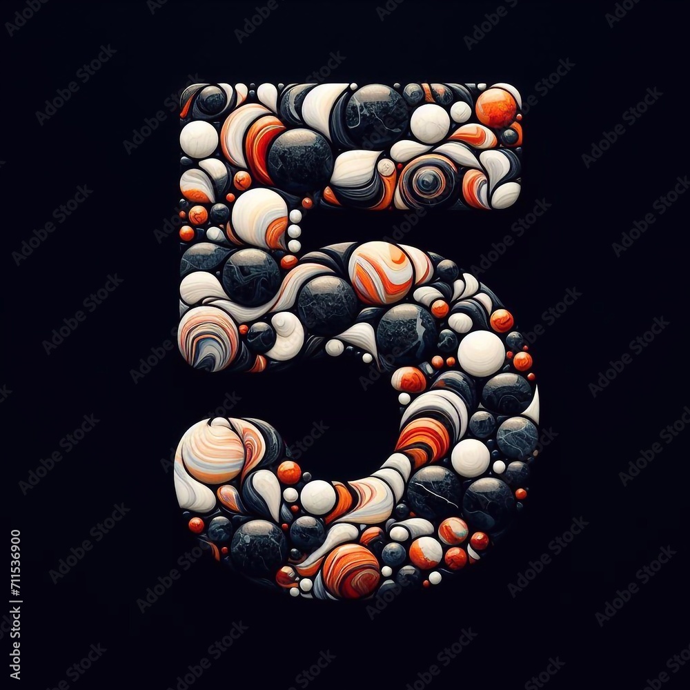 5 digit shape made of marble pebbles. AI generated illustration - obrazy, fototapety, plakaty 