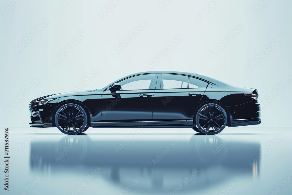 New car  sedan type in modern style. Copy space  banner composition. 3D illustration