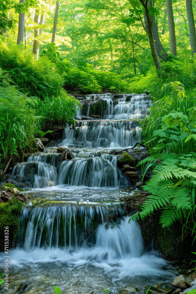 A Majestic Waterfall's Grace, spring art A Majestic Waterfall's Grace, spring art