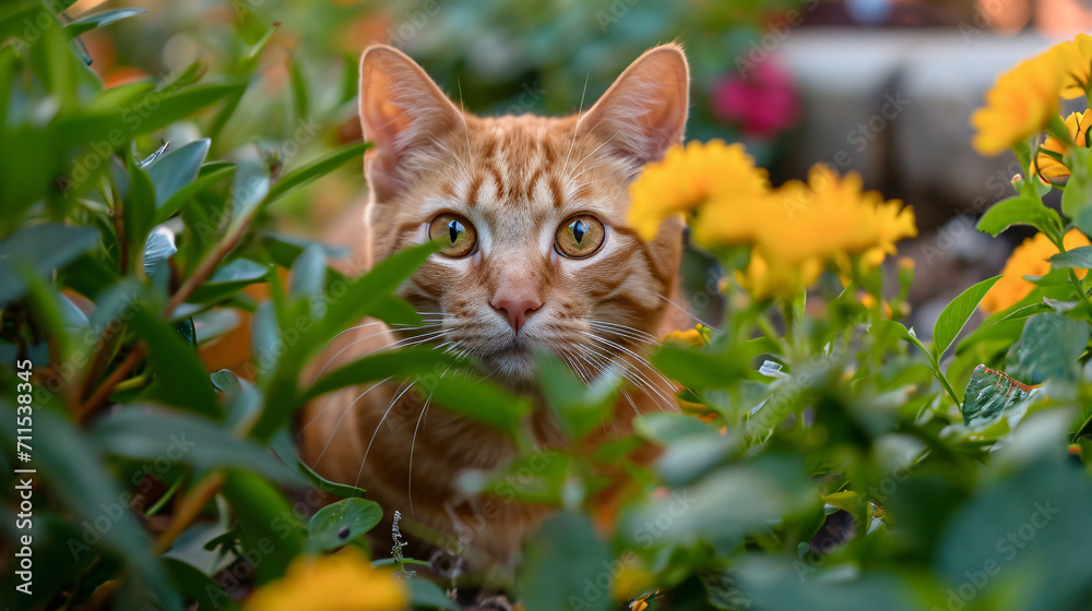 A cat roams the garden.