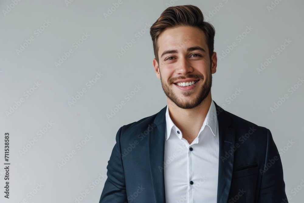 Confident Caucasian businessman smiling in formal suit Confident Caucasian businessman smiling in formal suit
