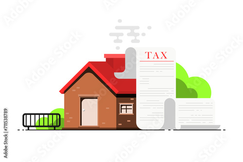 Tax for housing concept, House with tax receipt on isolated background, Vector illustration.