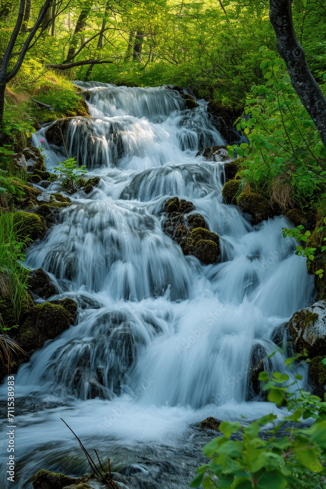 Captivating Waterfall in Nature, spring art