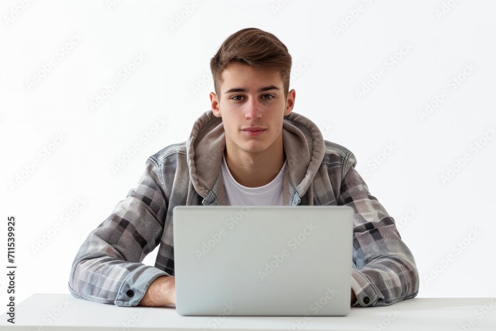Caucasian student freelancer excels in remote e learning. Caucasian student freelancer excels in remote e learning.