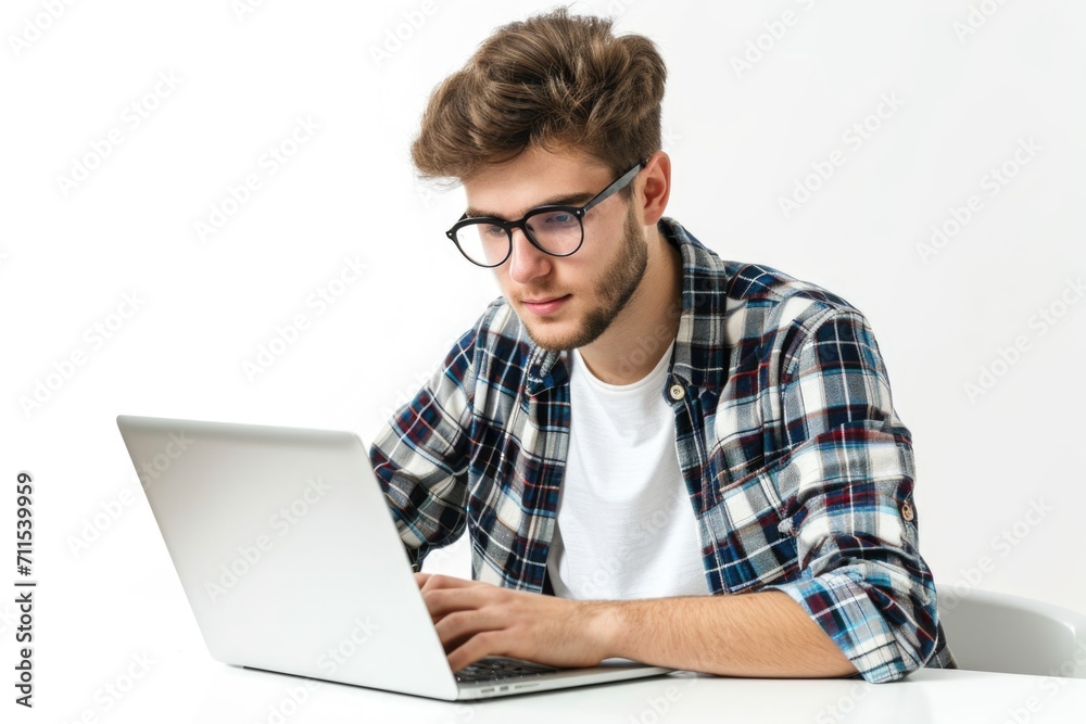 Caucasian student freelancer excels in remote e learning. Caucasian student freelancer excels in remote e learning.