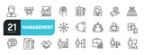 Set of line icons related to management, teamwork, business, organisation. Outline icons collection. Editable stroke. Vector illustration.