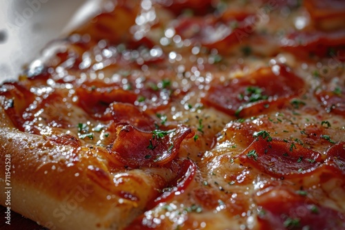A close up view of a delicious pizza topped with pepperoni and melted cheese. Perfect for food blogs, restaurant menus, and advertising campaigns