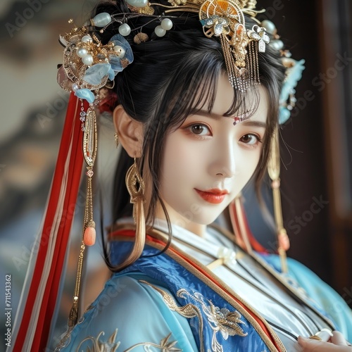 Woman in the Goddess Ancient China Beauty Style - Beautiful Goddess Girl Background created with Generative AI Technology