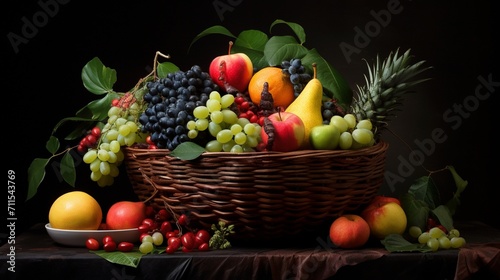 arrangement of fruits in a vibrant basket  their colors harmonizing in a visually appealing display  showcasing the aesthetic beauty that can be found in the simplicity of nature s creations.