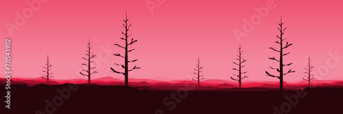 landscape forest silhouette sunset dusk sky horizon vector illustration good for wallpaper, backdrop, background, web banner, and design template