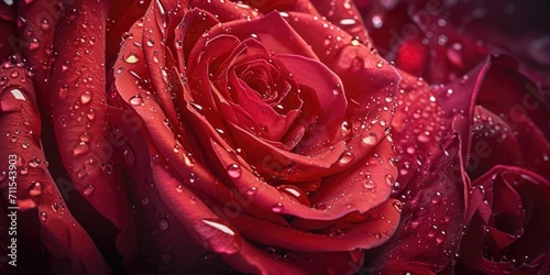 A stunning close-up image of a red rose with glistening water droplets. Perfect for adding a touch of elegance and beauty to any project