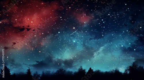 an artistic background featuring a harmonious blend of fiery red and serene blue shades, creating a visually soothing and calming atmosphere, reminiscent of a peaceful night sky adorned with stars. © Khan