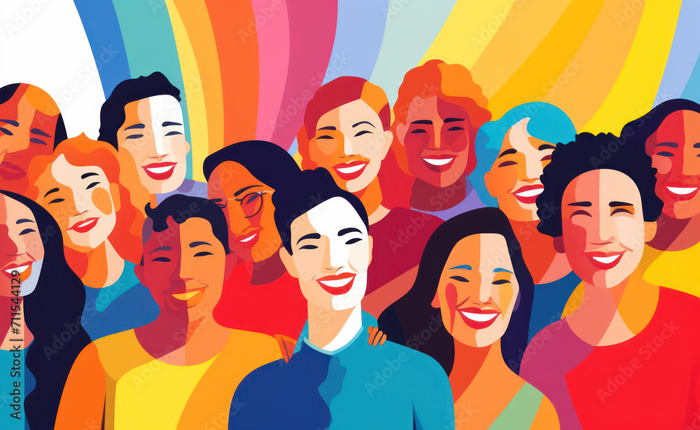 Feminist March: Diverse Women Celebrating Solidarity and Empowerment in a Cartoon Illustrationâ€