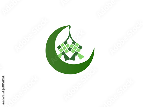 Ramadhan vector, ramadhan kareem, Happy Eid Mubarak Vector Illustration suitable for Poster Banner Greeting card and others, Eid Mubarak Template with Mosque, Ketupat and moon art. 