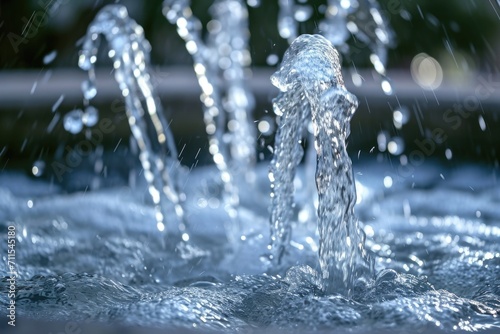 Water pouring from a fountain in a close-up view. Ideal for adding a refreshing touch to any project