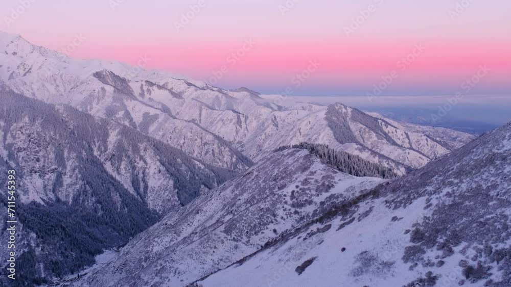 Wonderful view of snow-capped mountains at sunrise Wonderful view of snow-capped mountains at sunrise