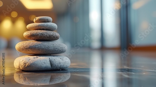 A stack of rocks sitting on top of a table. Suitable for nature, balance, and mindfulness concepts