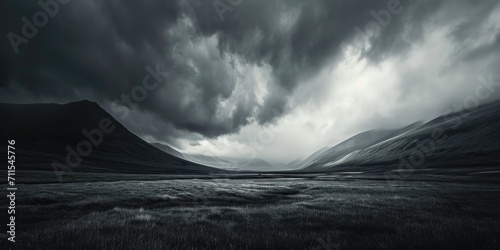 Fototapeta Naklejka Na Ścianę i Meble -  A black and white photo of a field with mountains in the background. Suitable for landscape photography or nature-themed projects