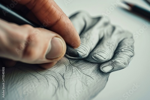 A detailed drawing of a hand holding a pencil. This versatile image can be used in various contexts and projects