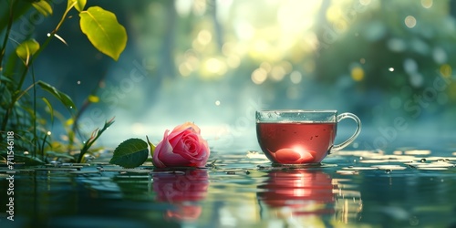 tea with rose rose tea rose petals on the water Generative AI photo