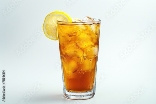 A glass of iced tea with a slice of lemon, perfect for quenching your thirst on a hot summer day. Suitable for food and beverage-related projects